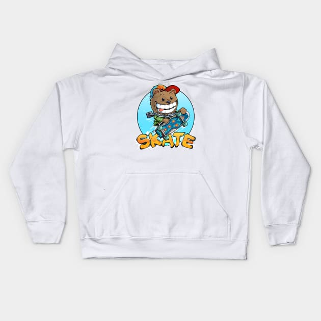 Bear skateboard Kids Hoodie by ArtificialPrimate